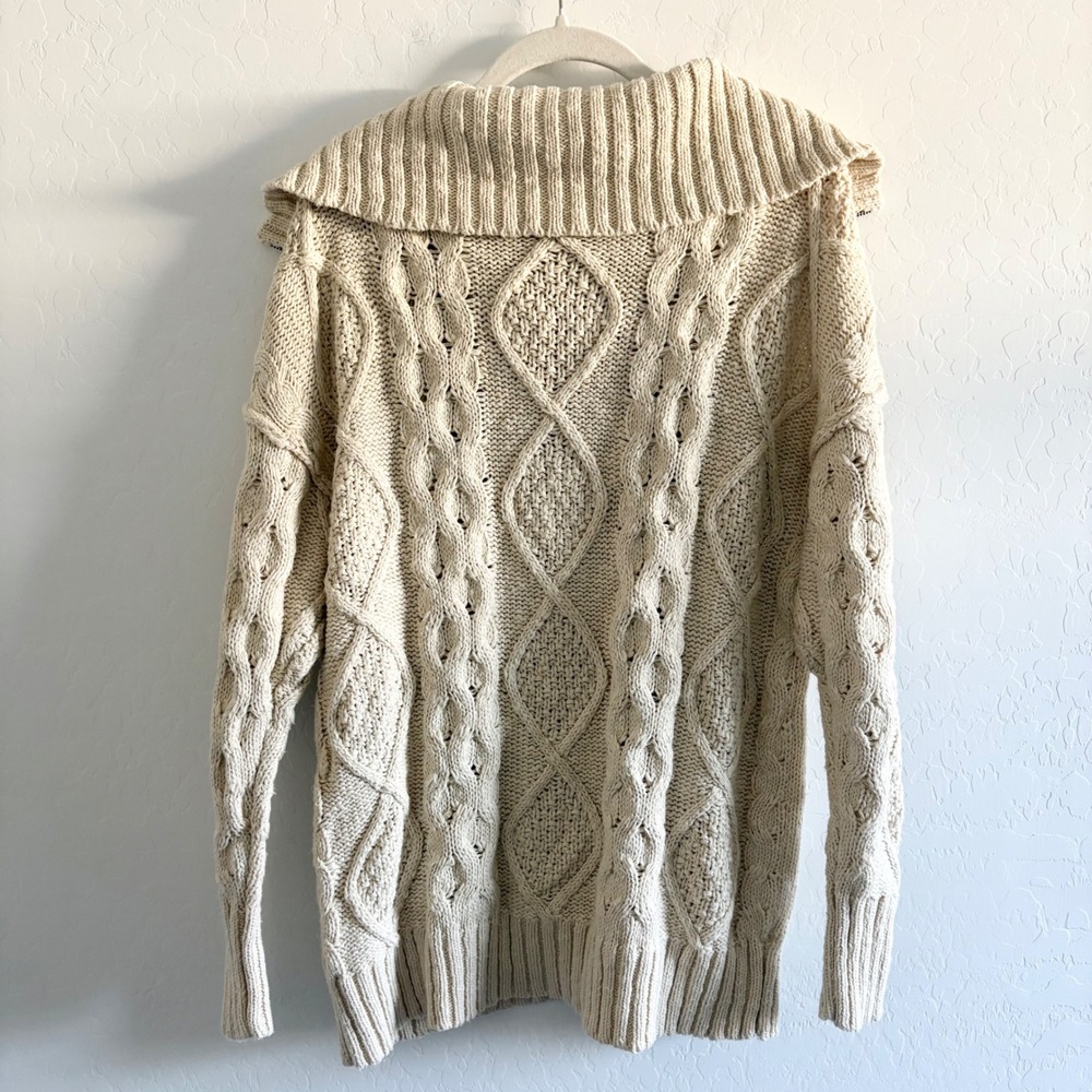 Free People Driftwood Cable Polo Ivory Half Zip Oversized Sweater OB1590762 S - Picture 7 of 10